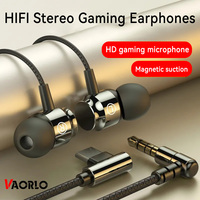 Metal Magnetic Wired Earphones 3.5mm L Jack HIFI Stereo Headphone Noise Reduction Gaming Headset With HD Mic for All Smartphones