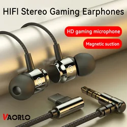 Metal Magnetic Wired Earphones 3.5mm L/TYPE-C Jack HIFI Stereo Headphone Noise Reduction Gaming Headset With HD Mic for PC Phone