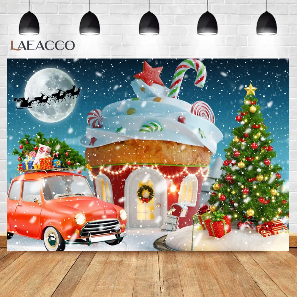 Christmas Vintage Red Truck Backdrop Winter Snowy Snowflake Glitter Xmas Tree Family Kids Portraits Photography Background