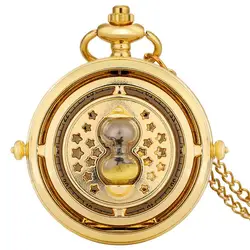 Royal Gold Lagenaria Siceraria Necklace Transparent Hollow Stars Sandglass Design Quartz Pocket Watch Analog Clock for Men Women