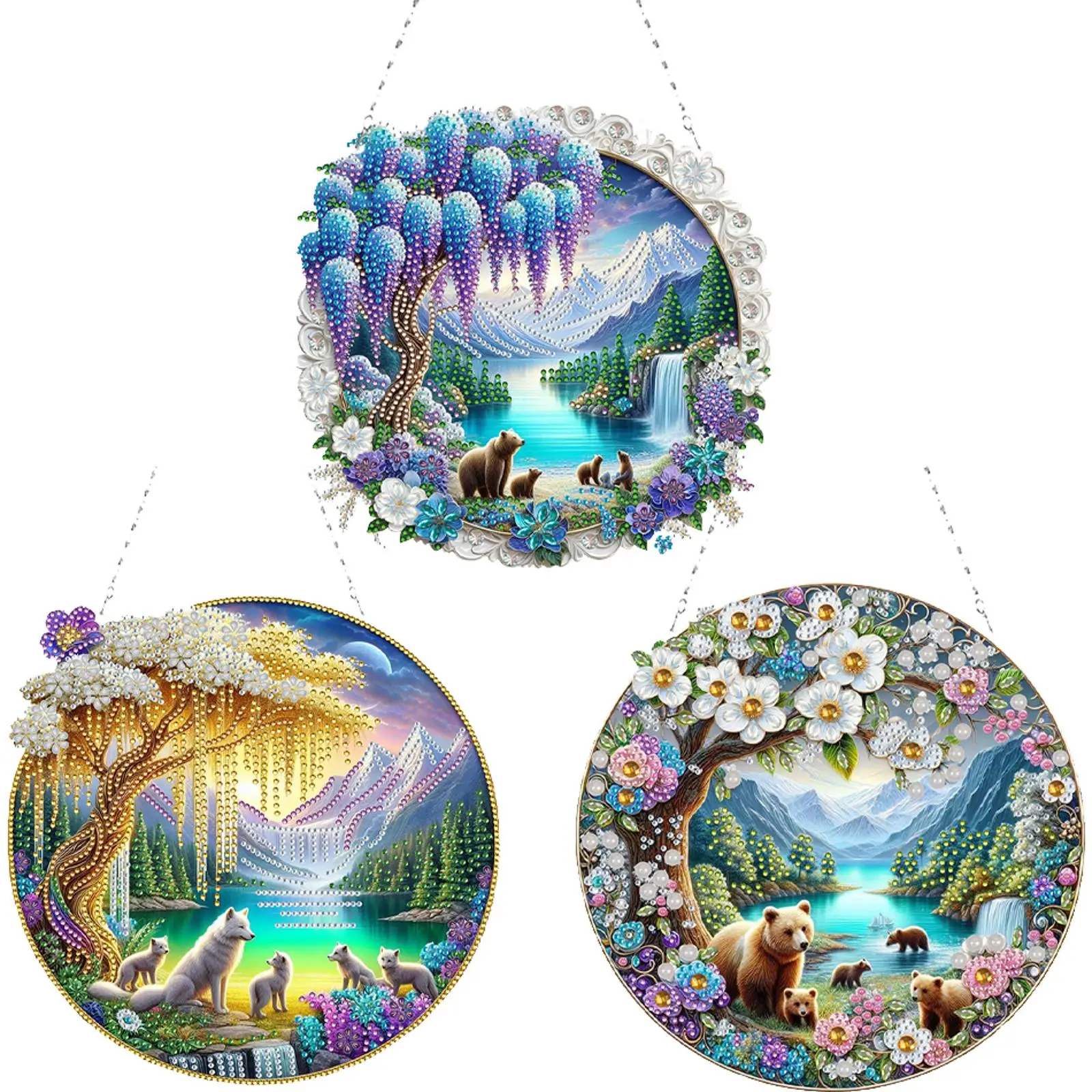

Landscape Double Sided Effect Diamond Drawing Hanging Ornament Diamond Art Hanging Pendant Home Windows Decor for Kid DIY Craft