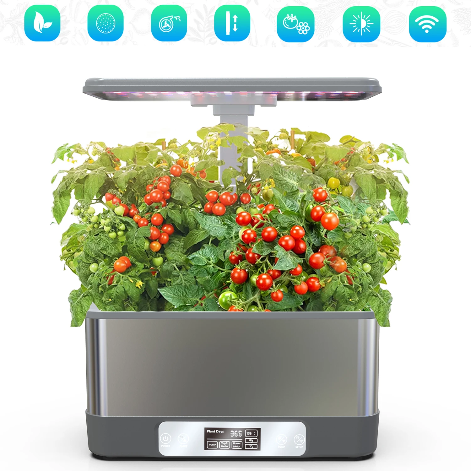 WiFi Indoor Garden,Hydroponics Growing System Kit,8 Pods Herbs Soilless Planting Gardening Box with LED Grow Lights -Remote