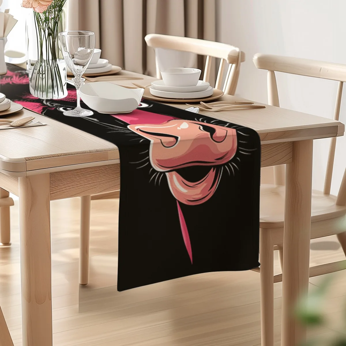 decorations table runner Pink Cow Hair Style Graphic Design Long cloth for party decoration kitchen and farmhouse tabletop decor