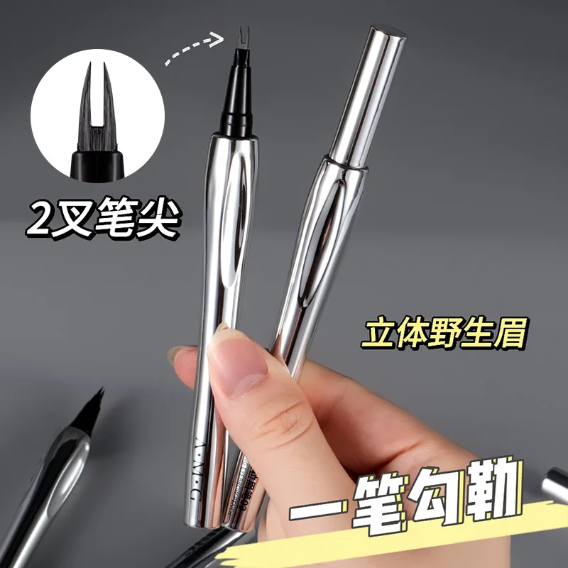 2 Vork Waterdicht Wild Wenkbrauwpotlood Langdurig Gemakkelijk Vloeistof Liggende Zijderups Sneldrogend Ultrafijne Wenkbrauwen Pen Niet Vervagen Make-up
