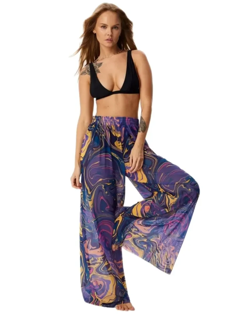 Damen-Cover-Up-Hose aus Chiffon mit Rüschenbesatz, Strand-Cover-Up-Cover-Ups für Bademode, Strand-Rüschenhose, 2025, Sommerhose