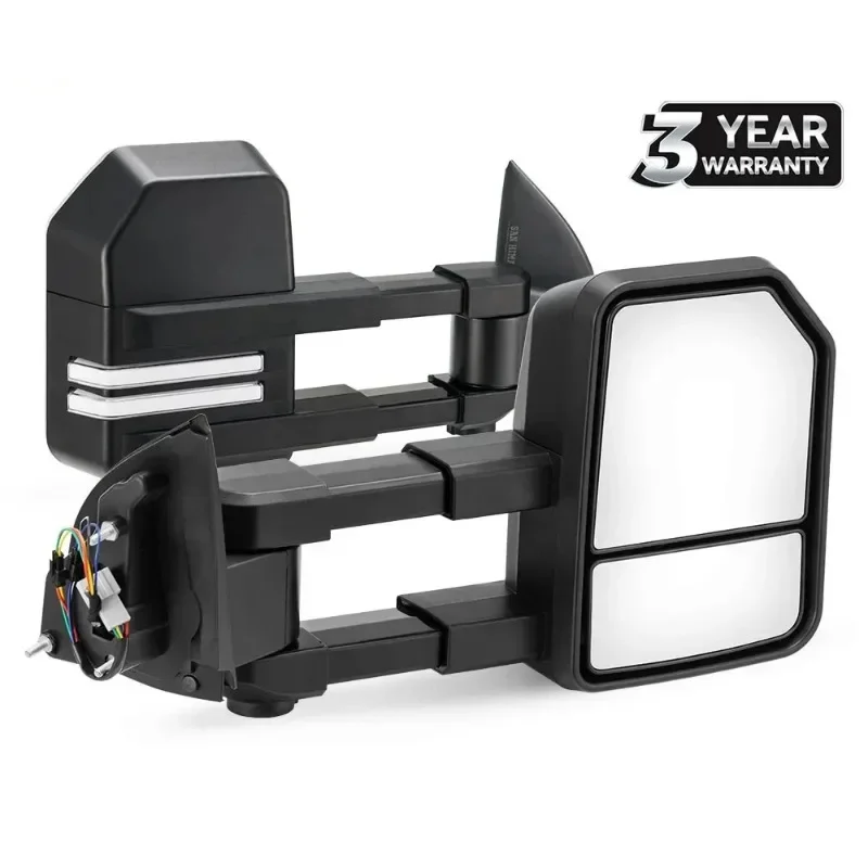 Par De Espejos De Remolque Extensibles Para Camión Con Luz Led De Intermitente Negra Para  Ranger Wildtrak Raptor 2012-on