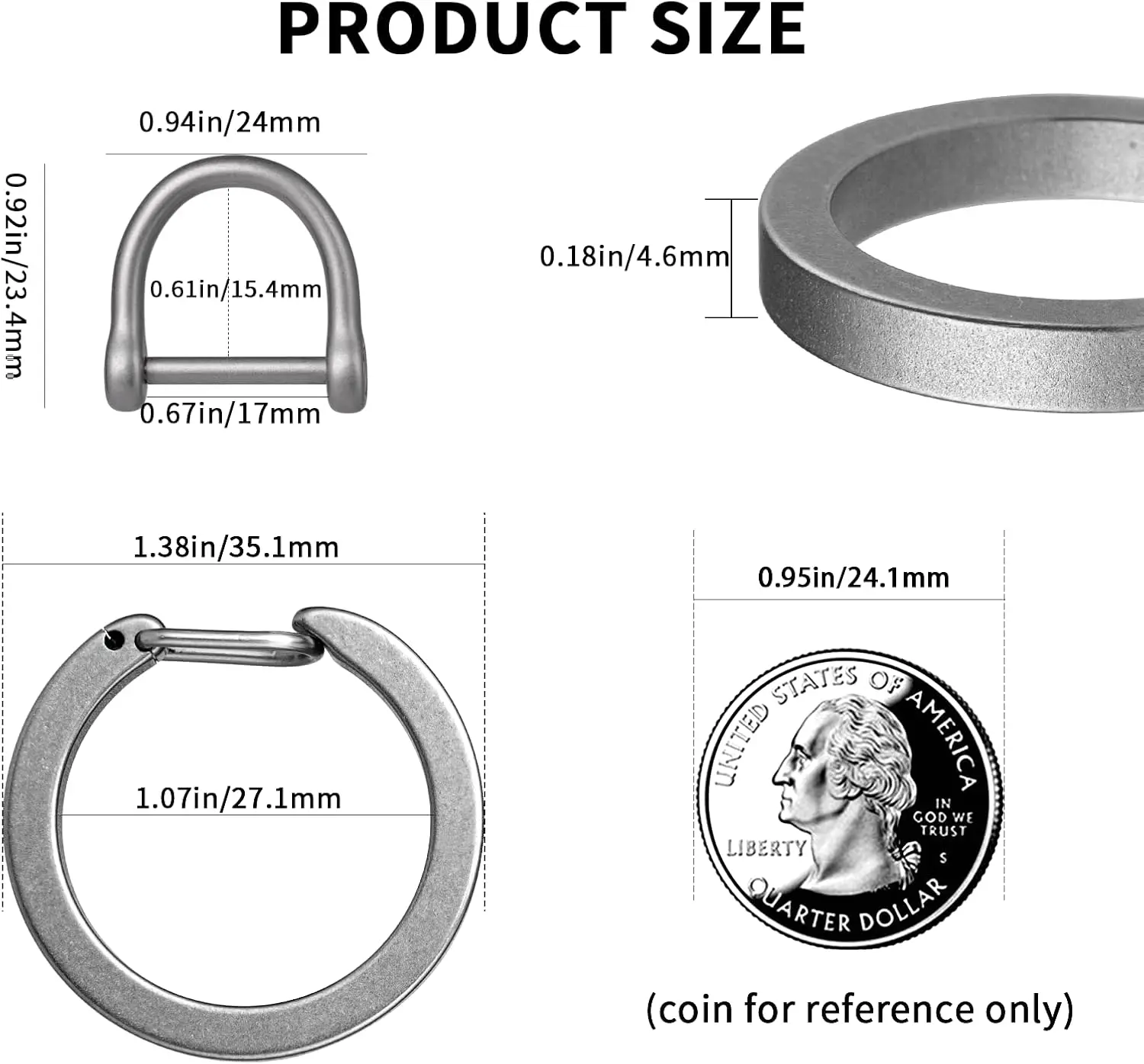 Titanium Round Carabiner Clip,Heavy Duty Key Ring Holder,Spring O Ring Clip,Circle Quick Release Keychain Clip Hook