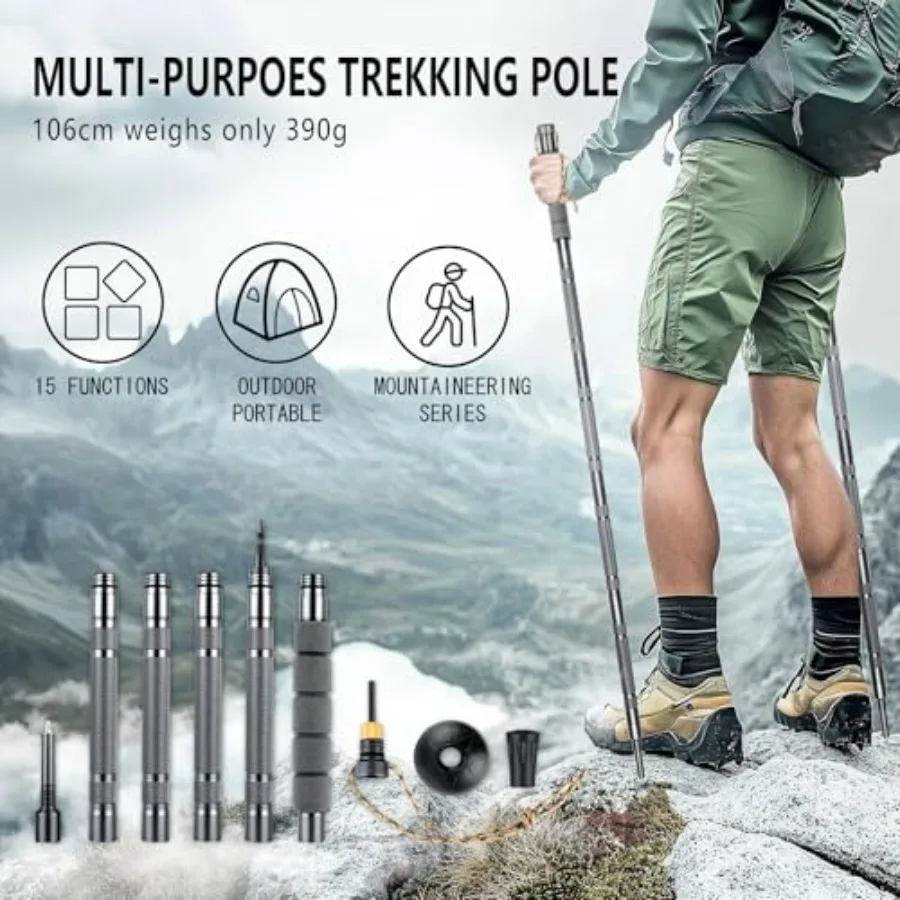 탈부착 가능한 가벼운 하이킹 폴: 남녀 모두를 위한 조절 가능한 워킹 스틱, 트레일 하이킹에 이상적