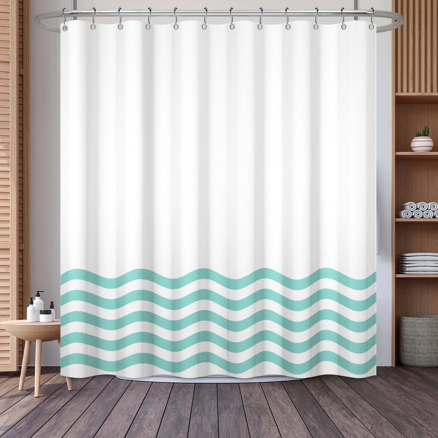 Black White Striped Shower Curtains Creative Wave Lines Modern Minimalist Geometric Bath Curtain Cloth Bathroom Decor with Hooks