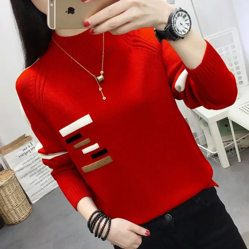 

2024 Fashion Solid Color Turtleneck Women Autumn Winter Knitted Sweaters Basic Primer Pullovers Korean Sweater Slim-fit Pullover