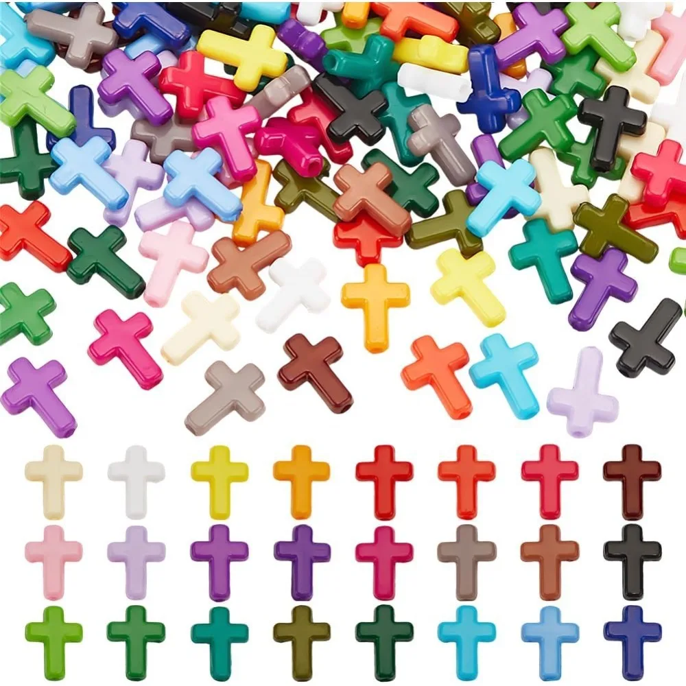 

120Pcs Acrylic Cross Beads 24 Colors Assorted Small Cross Beads Colorful Cross Charms Spacer Loose Beads Connector Beads