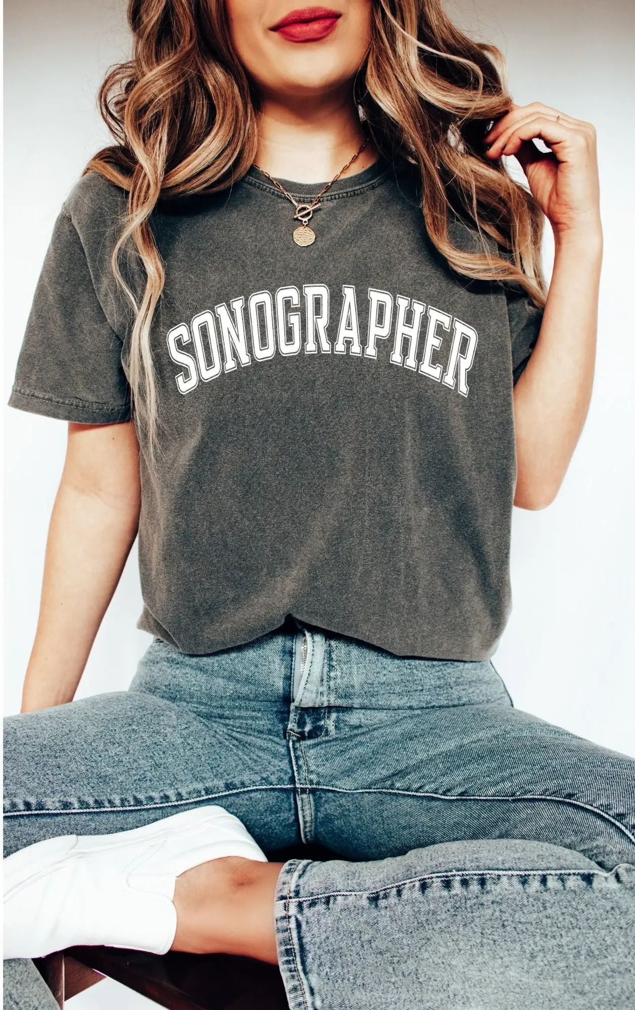 Sonographer T Shirt Ultrasound Tech Technician Sono Graduate Medical Diagnosis Vascular Cardiac College Jersey Varsity Font