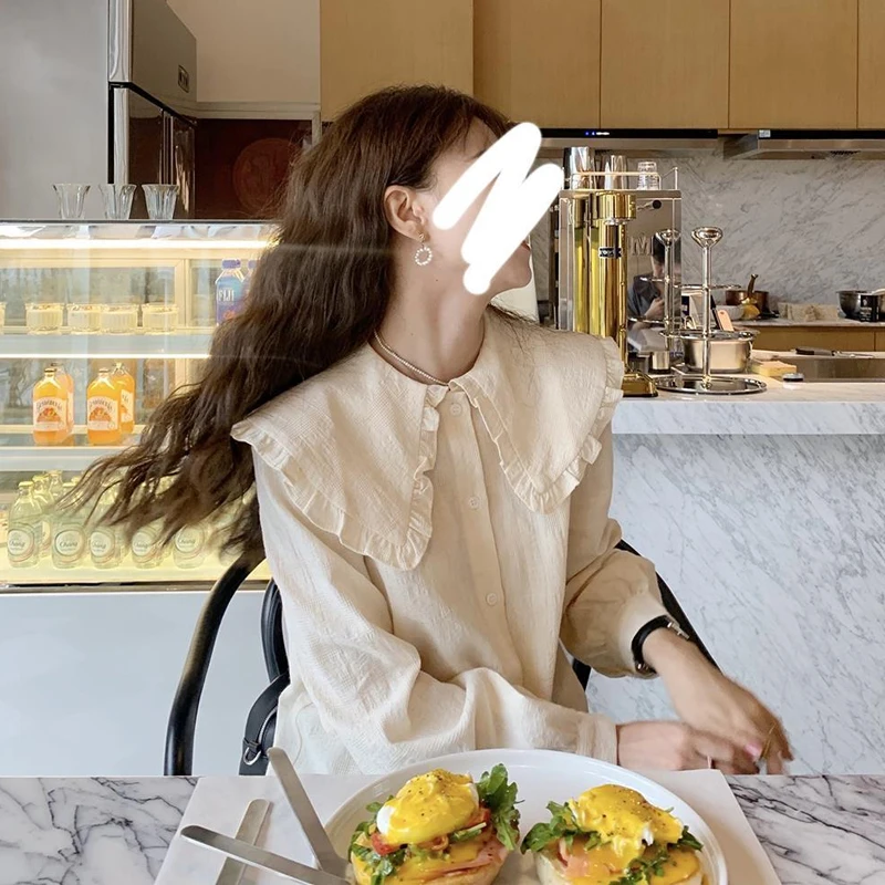 Ele Vintage Long Sve Loose irt Women's Chic Collarl Floral Patterned Autumn Spring Faion Korean Sle Blouse