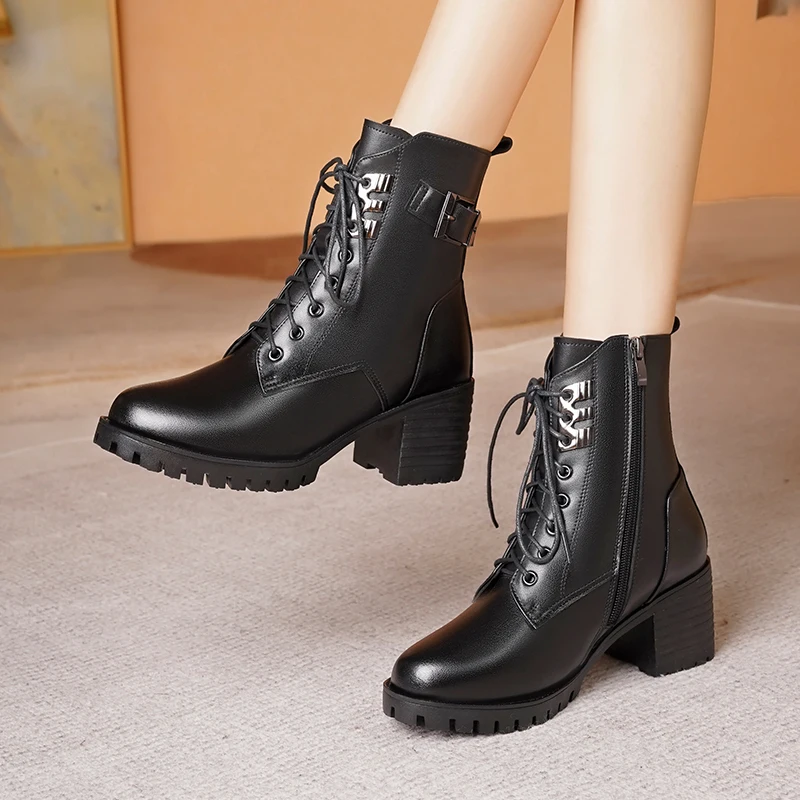 AIYUQI Ankle Boots Women 2024 New Genuine Leather Wool Warm Winter Boots Women Large Size Anti Slip Snow Boots Women