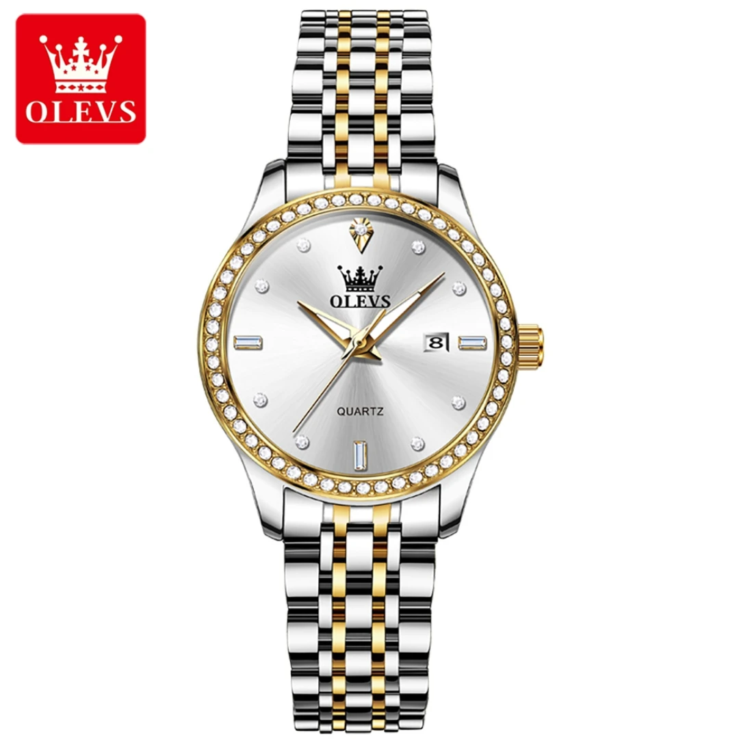 

OLEVS 3625 Quartz Fashion Watch Gift Round-dial Stainless Steel Watchband Wristwatch Week Display Calendar Luminous