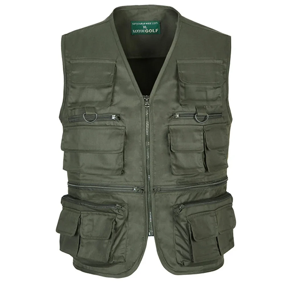 16 Pockets Men Big Size Shooting Waistcoats Brand Multi-Pocket Photographer Reporter Work Vest Tactical Middle Age Cargo Vest