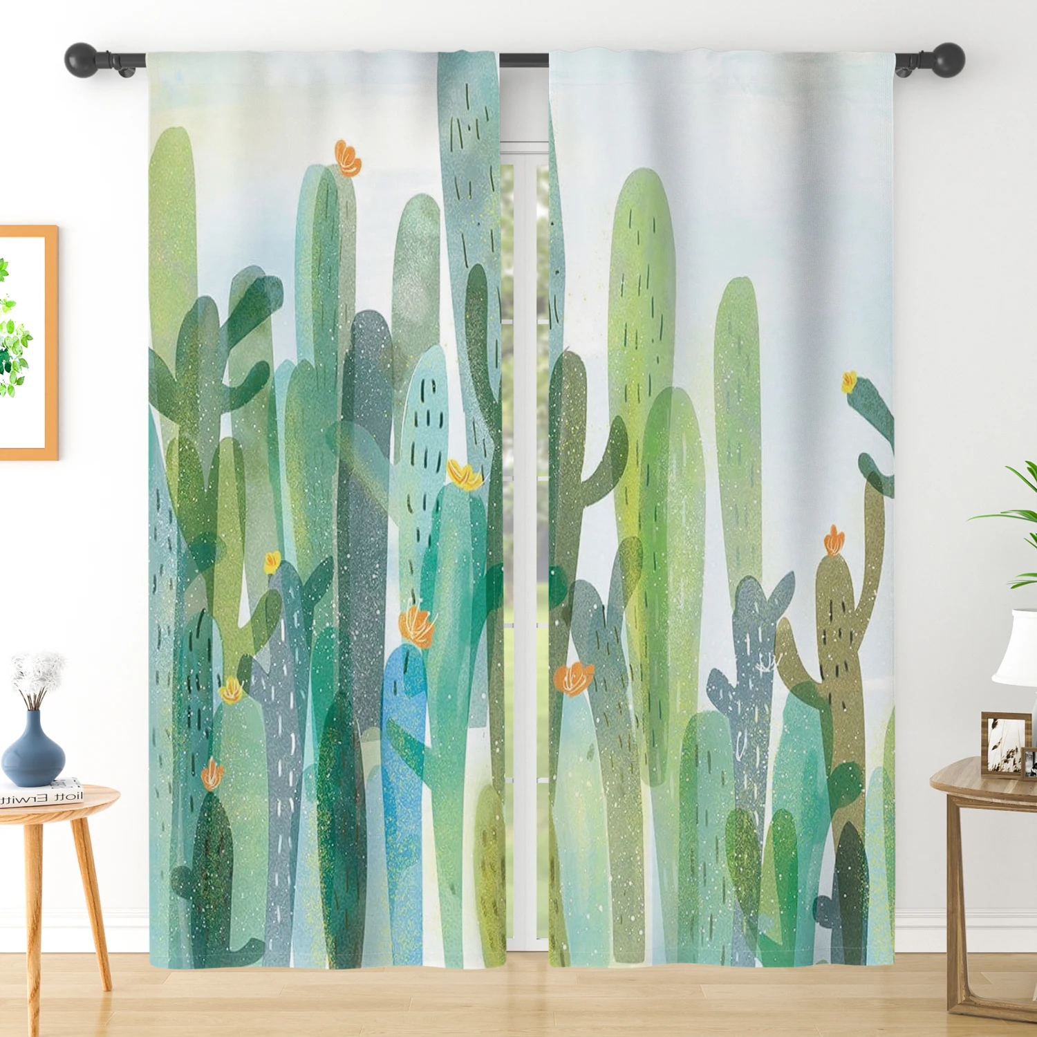 

Акварельные оконные шторы с рисунком кактуса, шторы с растениями в пустыне, гостиная, спальня, декор в стиле бохо, втулка, затемняющие оконные шторы