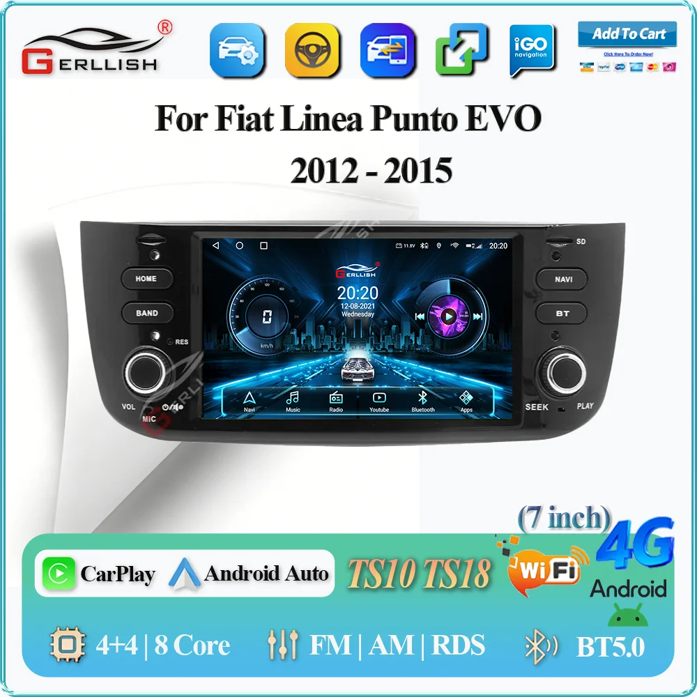 

Gerllish For Fiat Linea Punto EVO 2012-2015 Android Auto Radio Wireless Carplay Multimedia Player Car Play Autoradio Audio