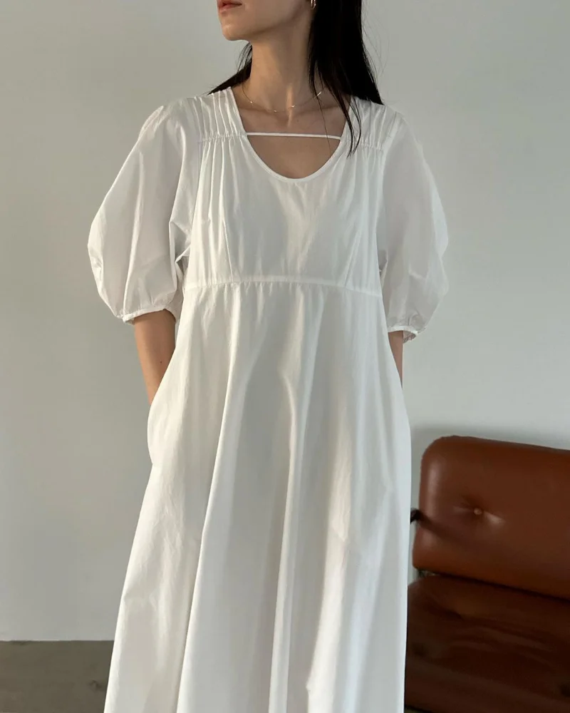 Abiti estivi drappeggiati a vita alta Abito da donna con maniche a sbuffo con scollo a V Abiti casual larghi giapponesi Moda vintage Robe Femme