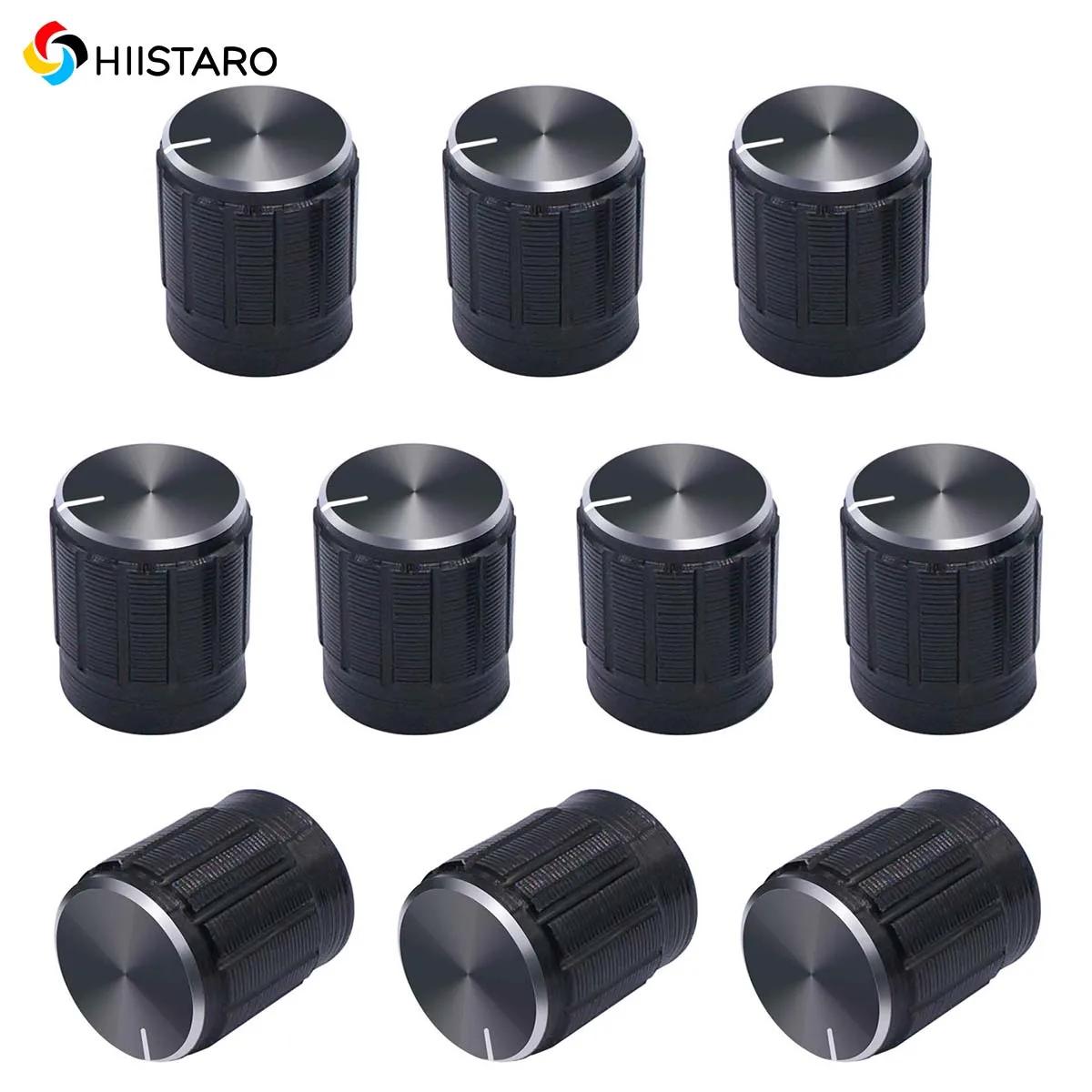 

10PCS/Lot Black 6mm Potentiometer knobs Caps Knurled Shaft Potentiometer Control Knob Diameter 15mmx17mm Aluminum Switch Knob