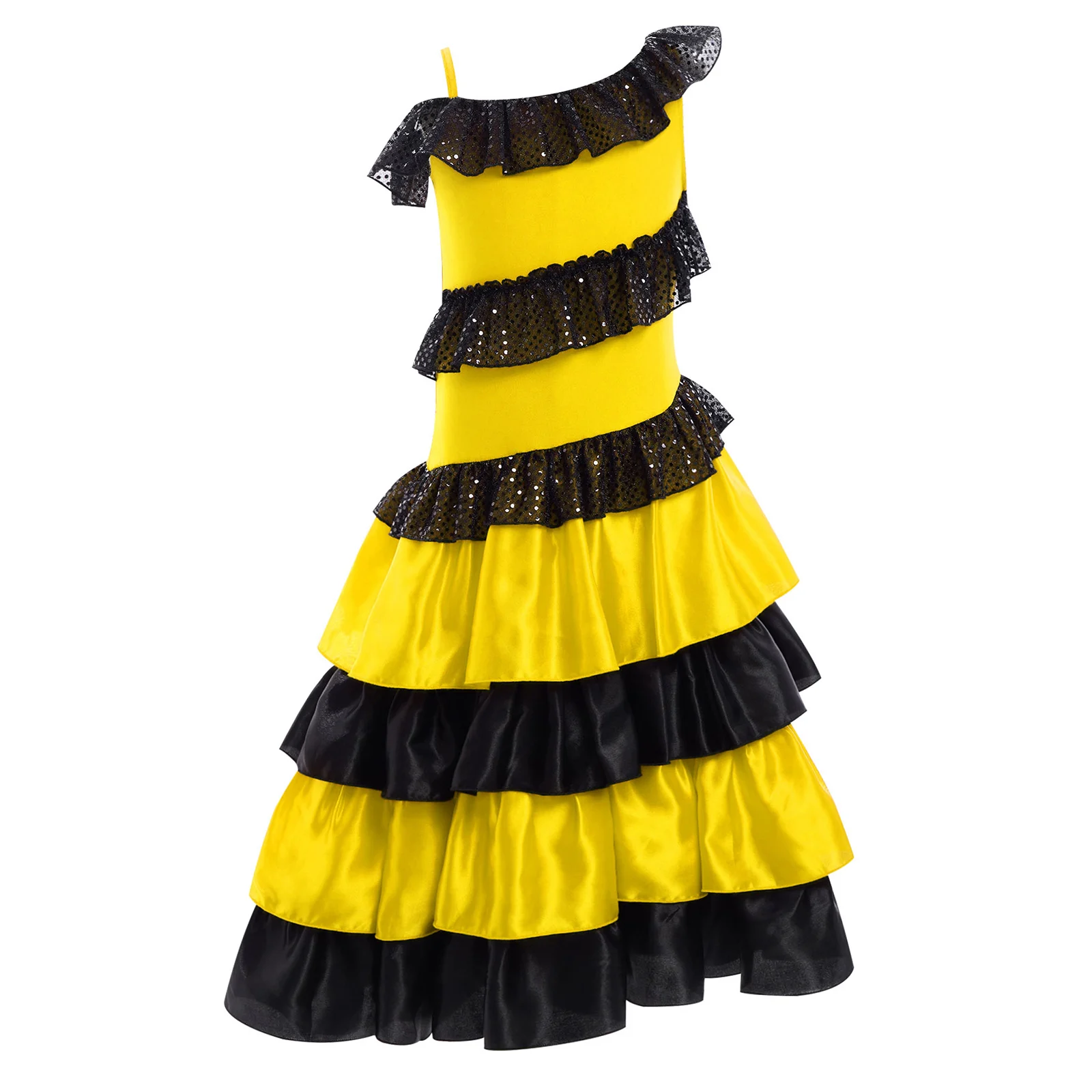 Vestido Flamenco Mädchen Spanisch Tanzkleid Tiered Rüschen Kostüm Dancewear Satin Spanien Stierkampf Performance Flamenco Kleid