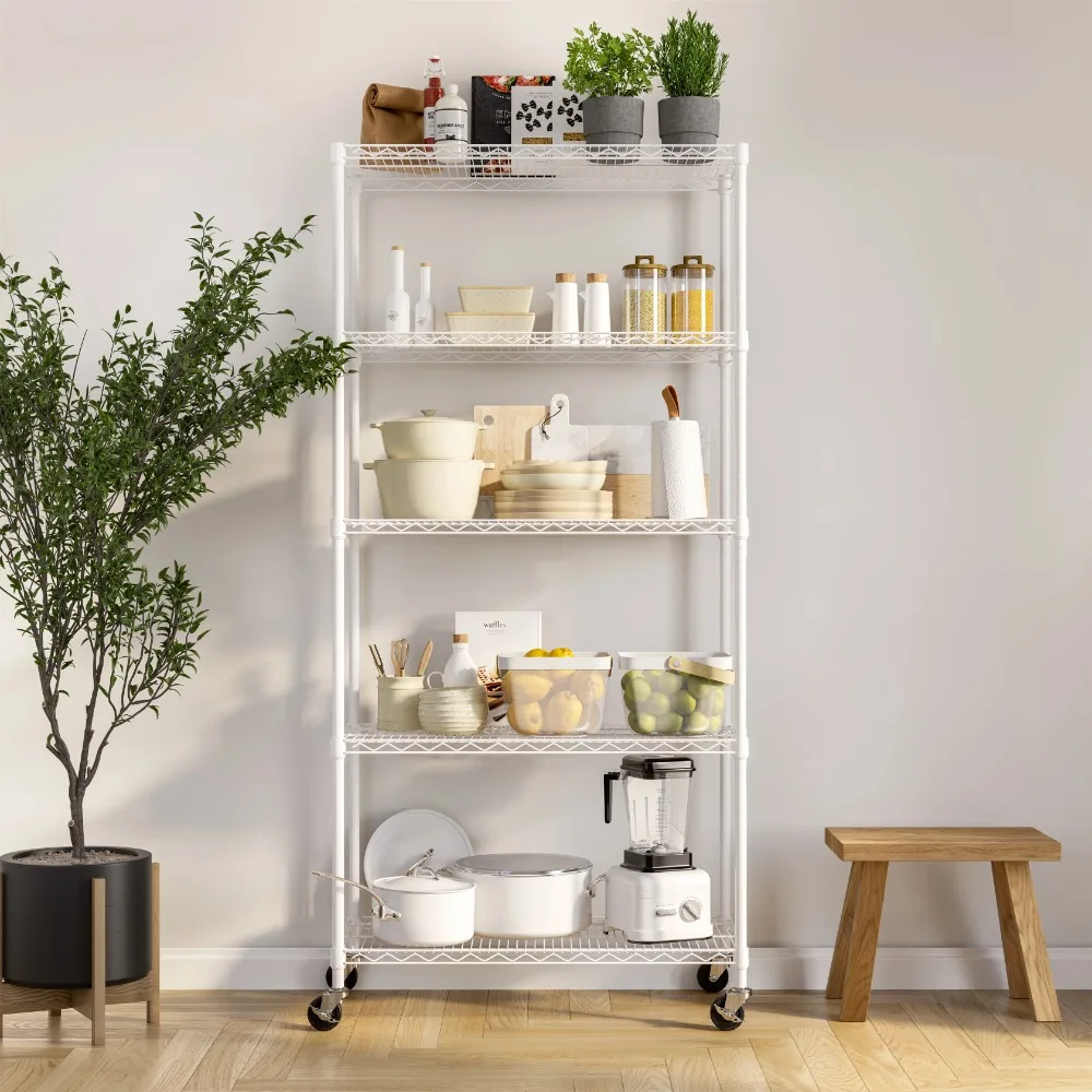 

2025 NEW Seville Classics UltraDurable 5-Tier NSF Steel Shelving, 36" W x 14" D x 72" H, White