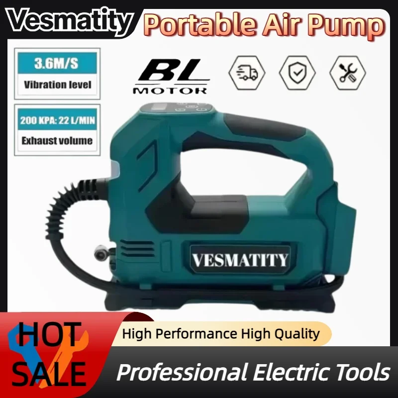 Portable Tyre Pump With Digital DisplayTool For Cars & Motorcycles  Air Pump Cordless Air Inflator Brushless For Makita Battery