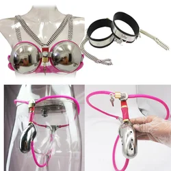 Male Chastity Belt Adjustable Shield Device Closed Cage Locking Panties BDSM Thigh Ring Metal Bra Slave Penis Restraint Device