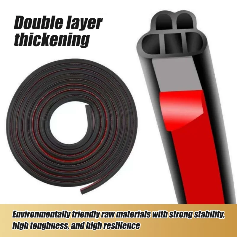 5/1m Car Rubber Door Seal Strip Soundproof Door Seal Trim Universal Noise Insulation EPDM Rubber Waterproof Seals Accessories