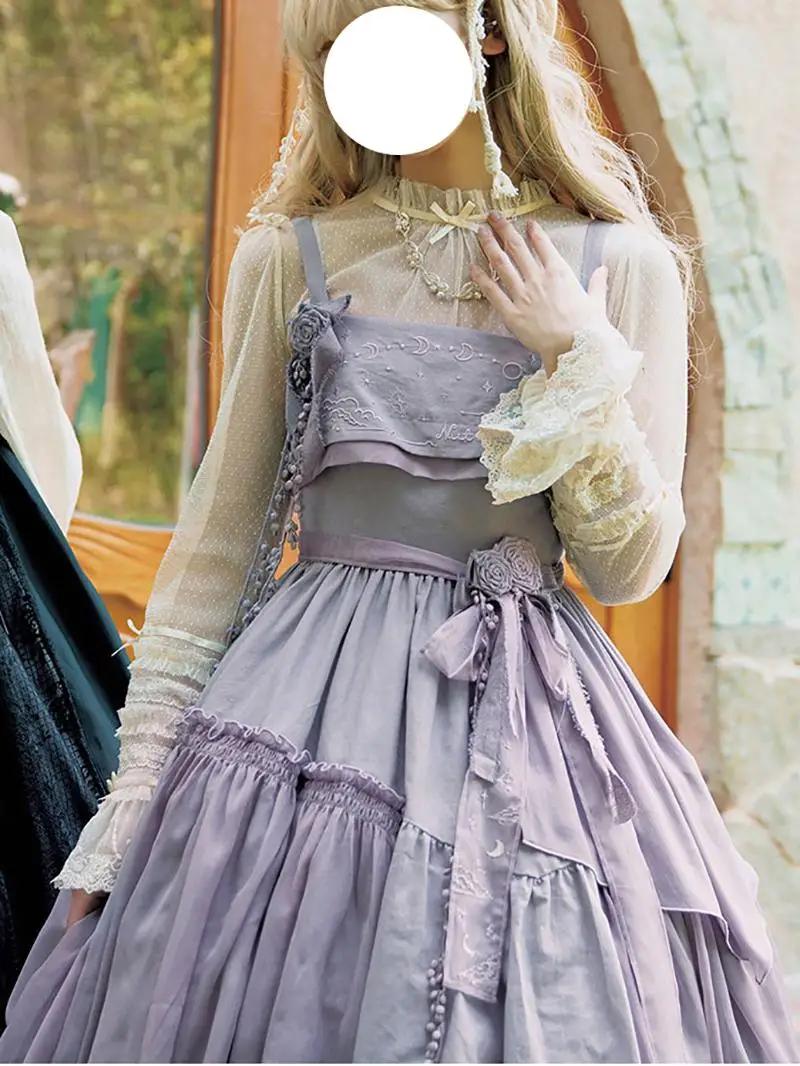 Lolita Elegant Long-sleeved Lace Gauze round neck Bottoming Shirt Spring and Autumn New Sweet Retro Halloween Versatile Top