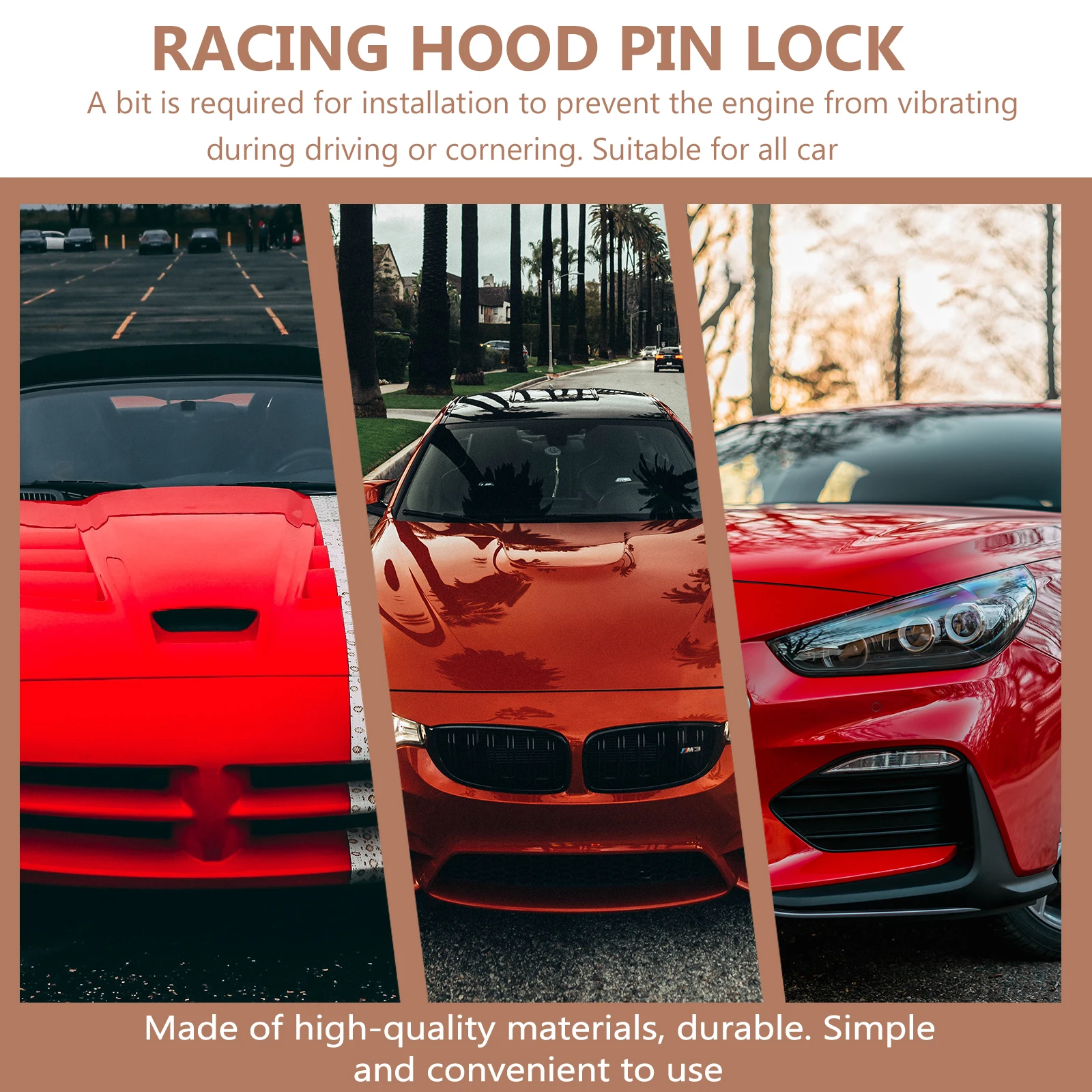 

Aluminum Alloy Hook Pin Racing Hood Pin Lock Kit Universal Fit Car Engine Bonnet Lock Kit Protective Hood Lanyard Plate