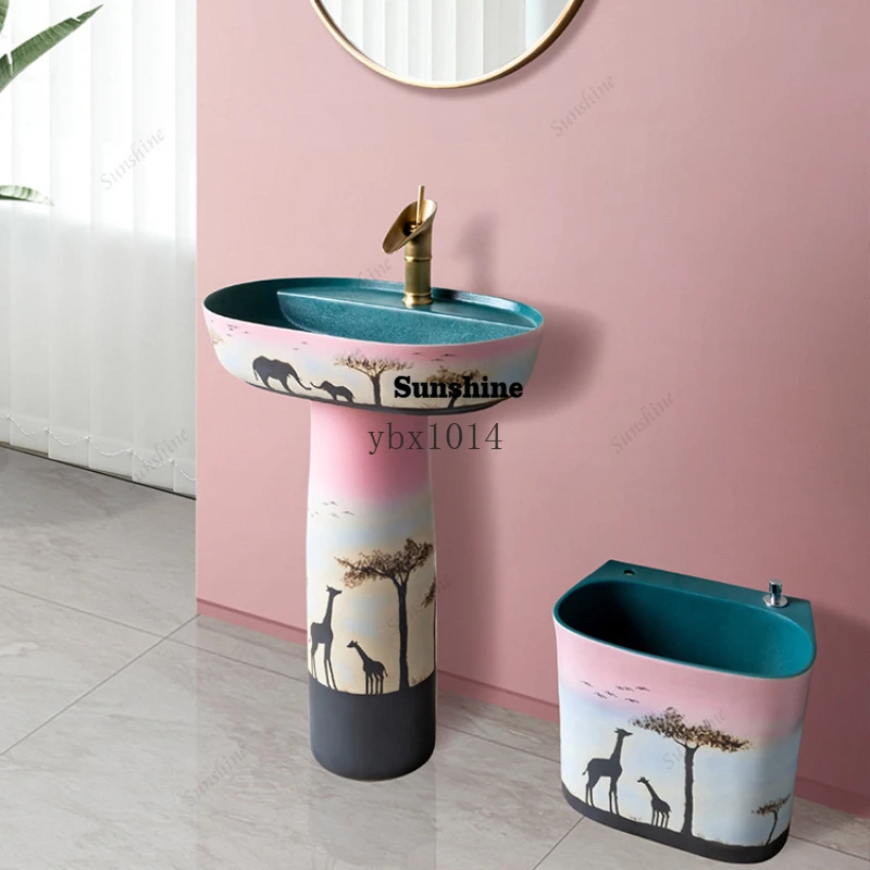 

Color Floor Type Wash Basin Bathroom Pedestal Basin Large Table Column Type Washbasin Small Apartment Wash Basin