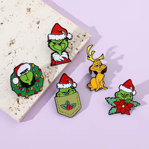 Christmas Movies Enamel Pins Funny Green Furry Monster Brooch Badges Lapel Backpack Jewelry Gift for Fans Wholesale