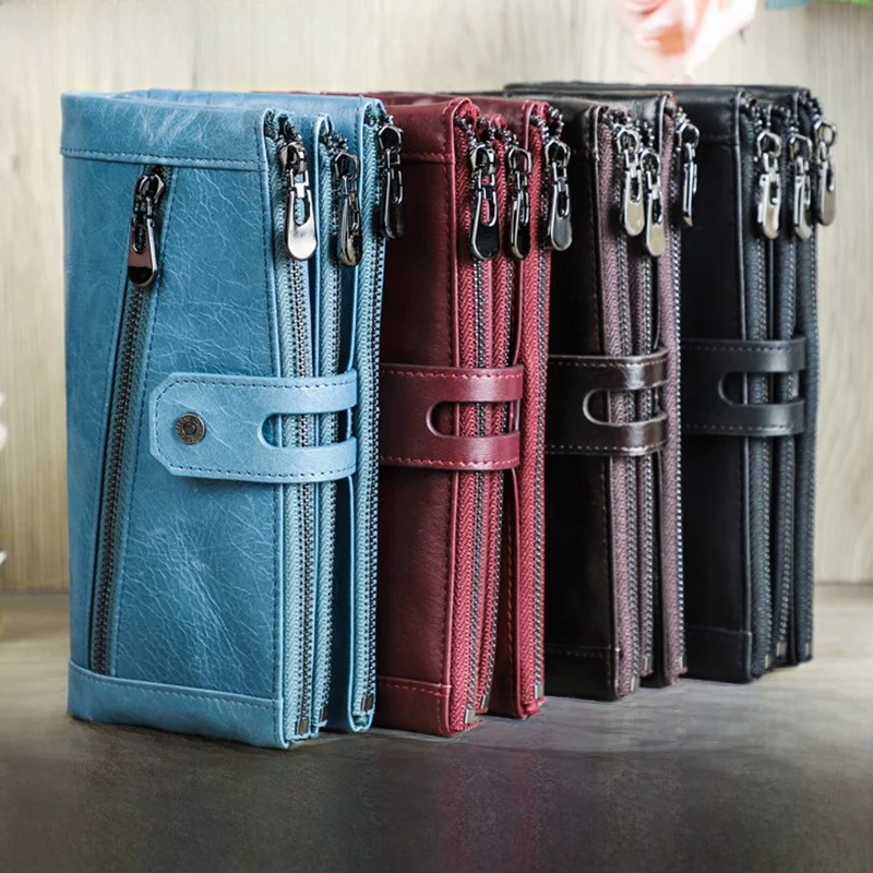 black-angel-rfid-anti-theft-leather-wallet-for-women-tri-buckle-design-elegant-clutch-bag-and-coin-purse-combo-luxury-feel