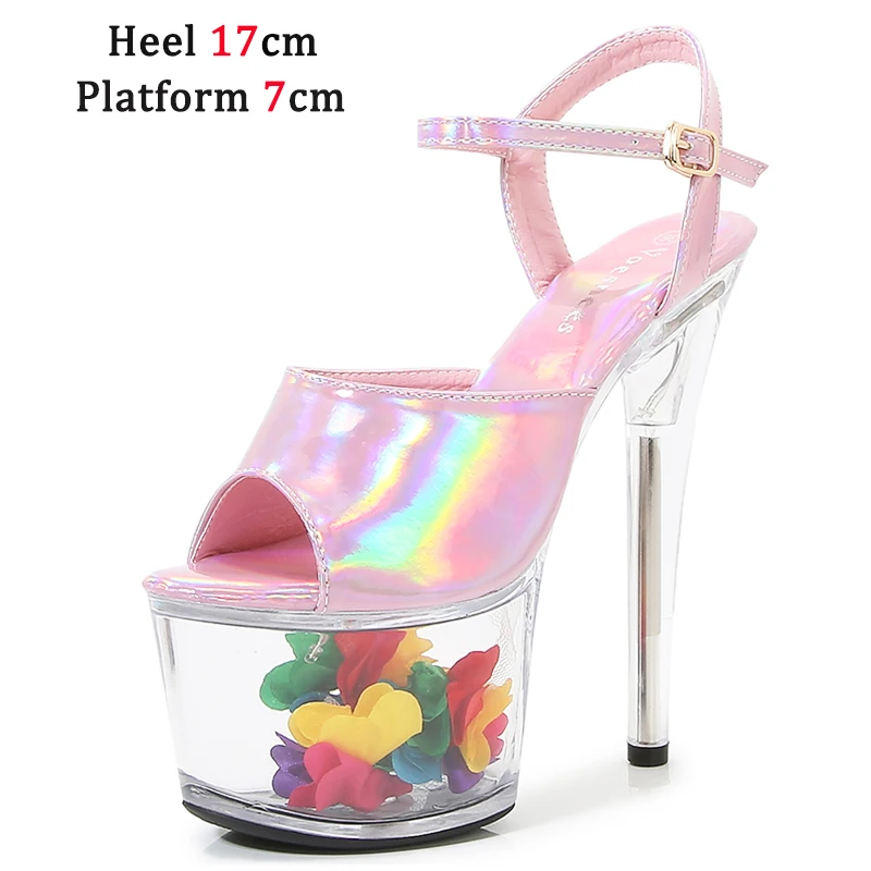 Women Sexy Show Sandals 17 CM High Heels Platform High heels Radium Color Sandals Girls Shoe for Party Club Clear Heel Hot Sale