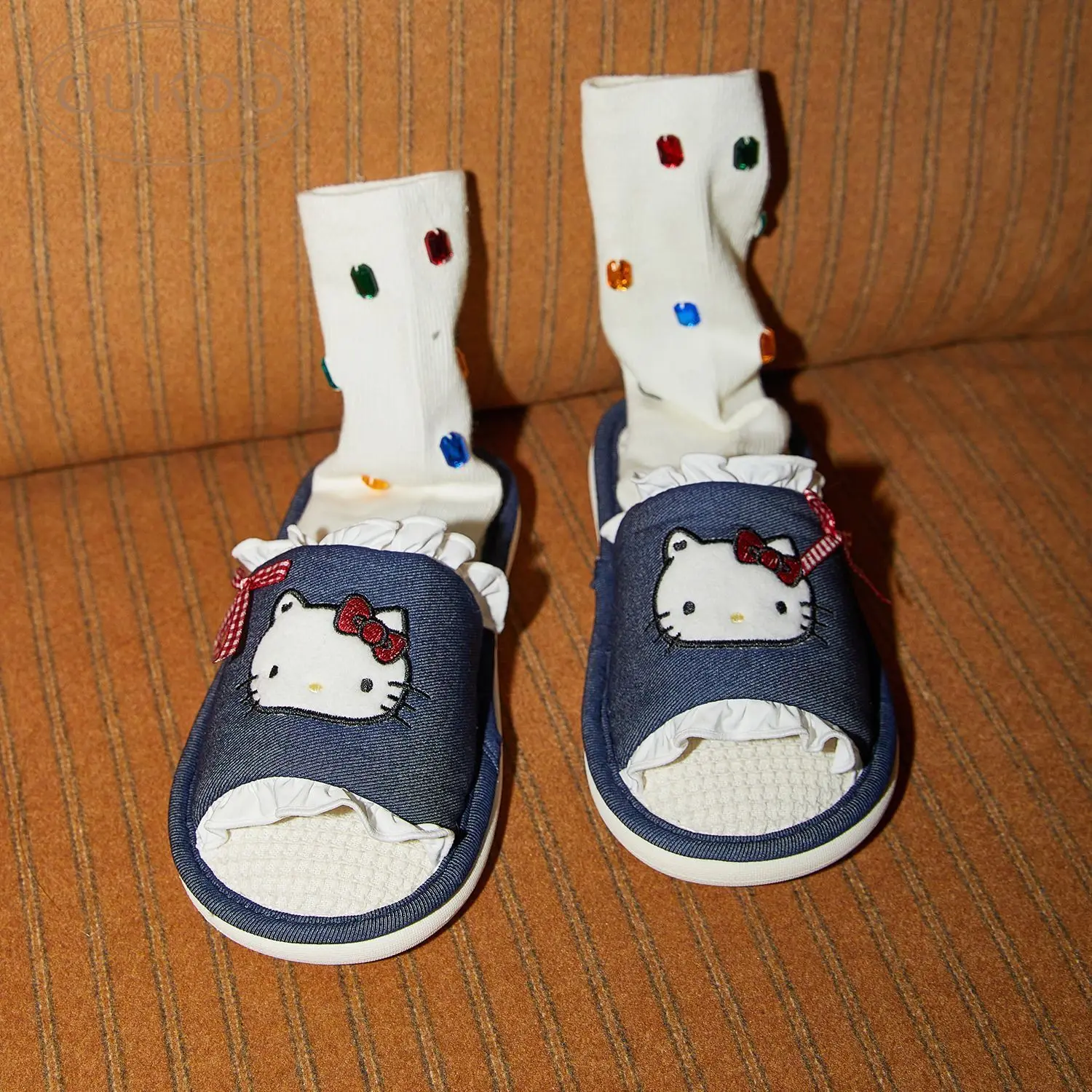 

Kawaii Hello Kitty Sanrio Cute Cartoon Spring Summer Slippers Female Flat bottom Ladies Home Linen Slippers New Fashion Slipper