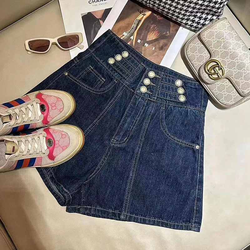 

High waisted denim shorts for women's summer thin 2023 new loose and slim A-line wide leg pants trend