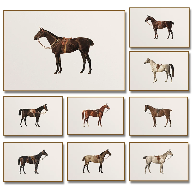 Vintage Reitsport Pferd Minimalistisches Pferde-Leinwandgemälde, Moderne Bauernhaus-Wandkunst Ländliche Heimwanddekoration