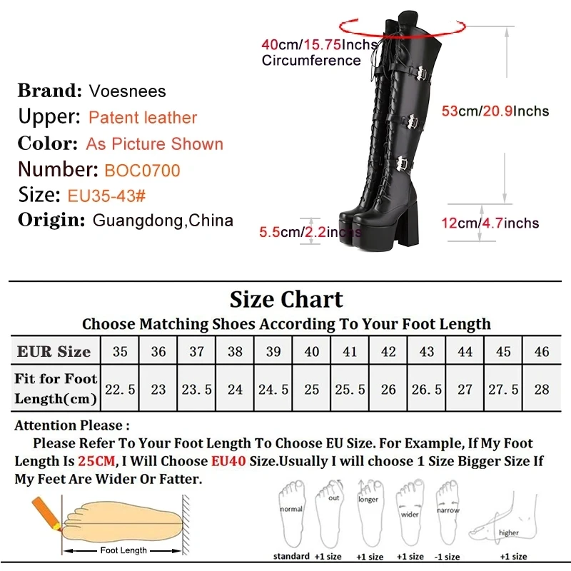 2024 New Winter Long Boots Women Over-the-Knee Black Shoes Gothic Style Thigh High Boots Block Heel Platform Shoes Botas Size 43