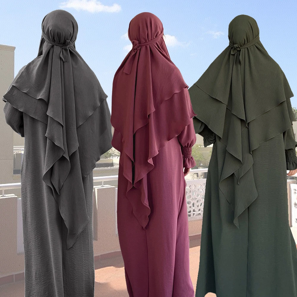 

2 Pieces Women Muslim Set Prayer Garment Eid Ramadan Khimar Abaya Islam Clothing Hijab Dress Niqab Kaftan Robe Djellaba Jalabiya