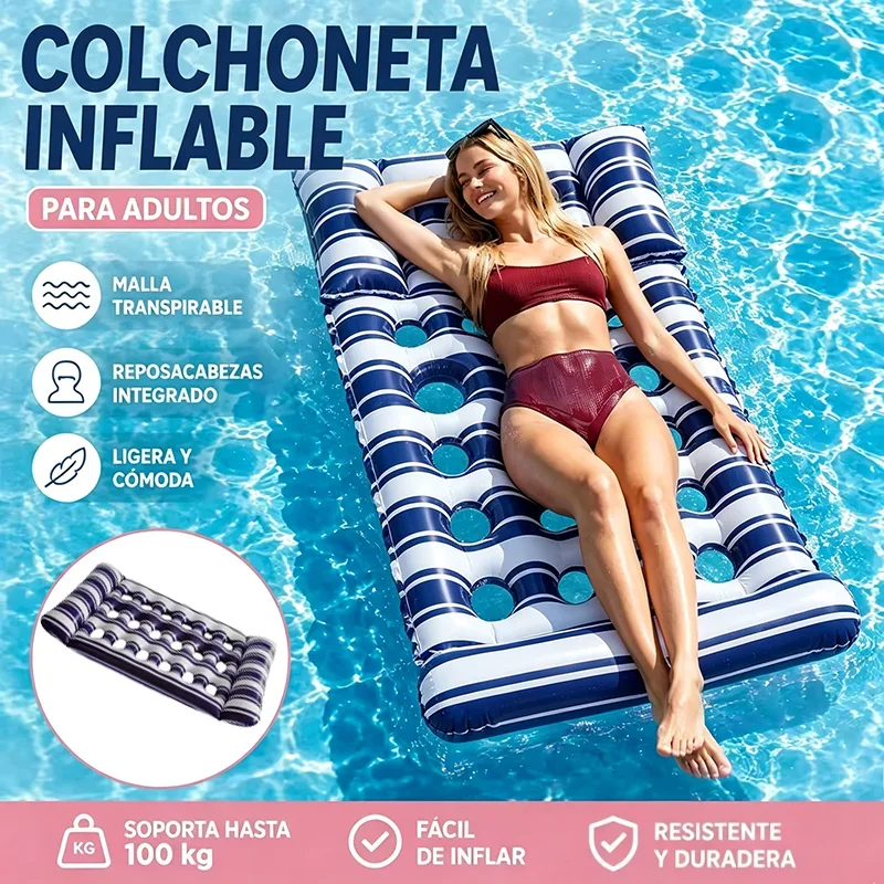 Image of Aufblasbare Schwimmliege Tragbare Schwimmliege Luftmatratze Faltbare Schwimmbad-Luftmatratze Outdoor-Schwimmspielzeug