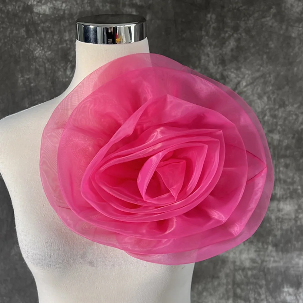 

New 28cm 3D Big Red Cloth Fabric Handmade Rose Flower Patch Yarn Decorative Large Collar Flower Jewelry Accessories