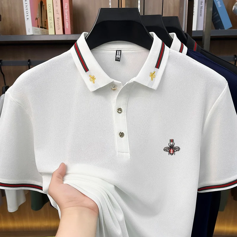 Luxusmarke Kurzarm Herren POLO Shirt Mode Boutique Bienenstickerei Design Neue Tops Sommer Freizeit Komfort Atmungsaktives T-Shirt – Detail 12