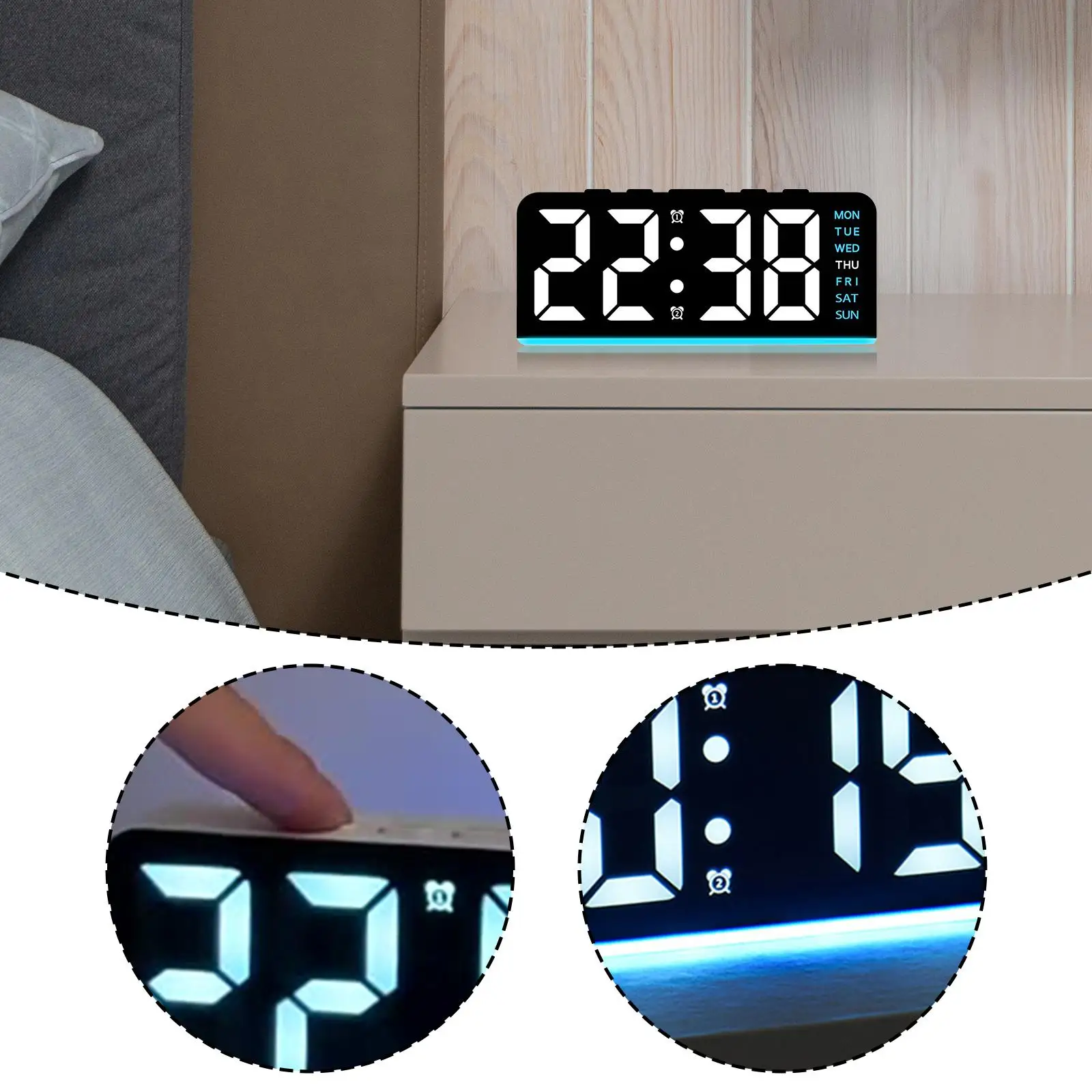 Digital Alarm Clock LED Night Light Adjustable Simple Calendar Clock Birthday Gift Portable Versatile for Indoor Tea Room