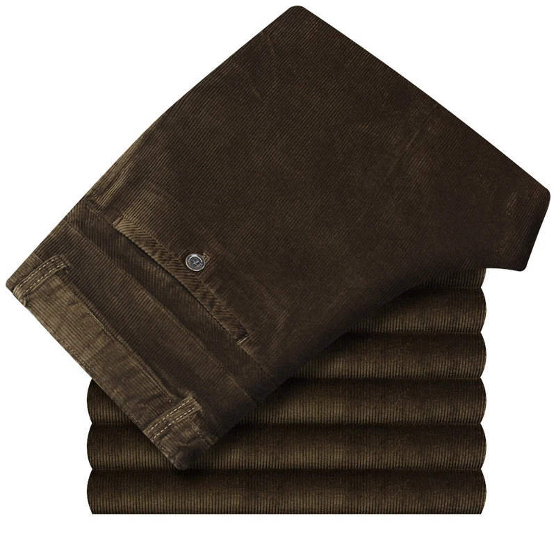

Autumn And Winter Corduroy Pants Men Black Khak Business Casual Pants Loose Straight Pants Thick Trousers Male Size 40 42
