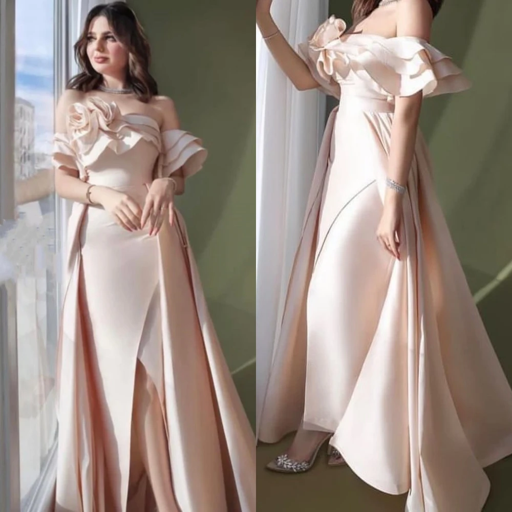 

Customized Exquisite Off-the-shoulder A-line Floor Length Evening Dresses Formal Ocassion Gown Flower Layered Satin платье на вы