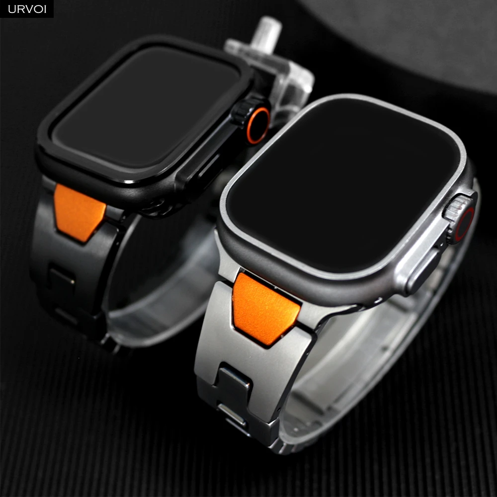 

Ремешок URVOI для Apple Watch Ultra 2 серии 10 9 8 7 6 SE 5 Grand H, тонкий ремешок из нержавеющей стали для браслета iWatch link 46 49 мм