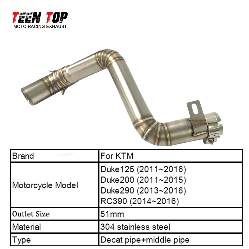 RC390 Decat Pipe For KTM Duke 125 200 Exhaust Middle Link Pipe Duke125 Motorbike Exhaust Mid Connect Tube Duke290 Escape Moto - view 5