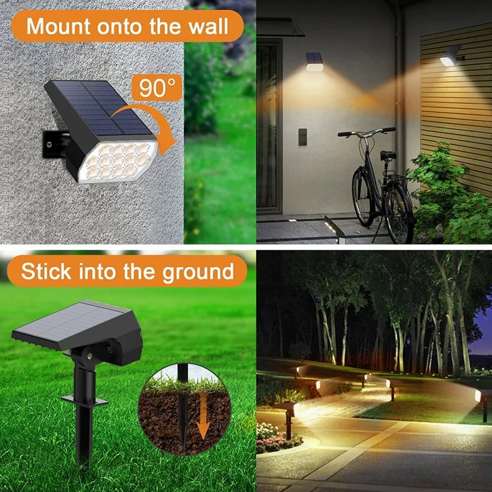 LED Solar Spot Lights Outdoor Garden 52 LED Solar Lights Waterproof 3 Modes Landscape Lighting Wall Lamp Garden Yard Tree Lawn image 5
