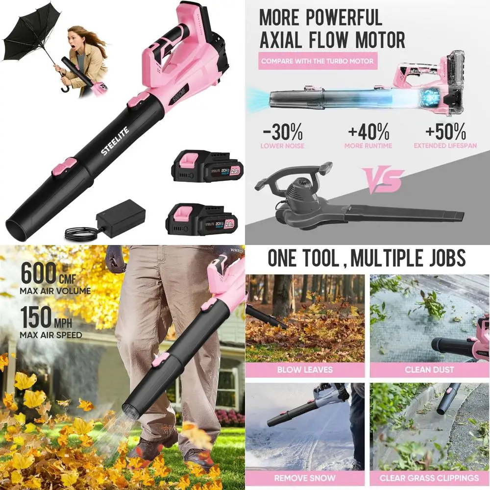 Steelite Laubbläser kabellos mit 2 Akkus und Ladegeräten, 20 V elektrischer Laubbläser, leichtes Handgebläse für die Rasenpflege,